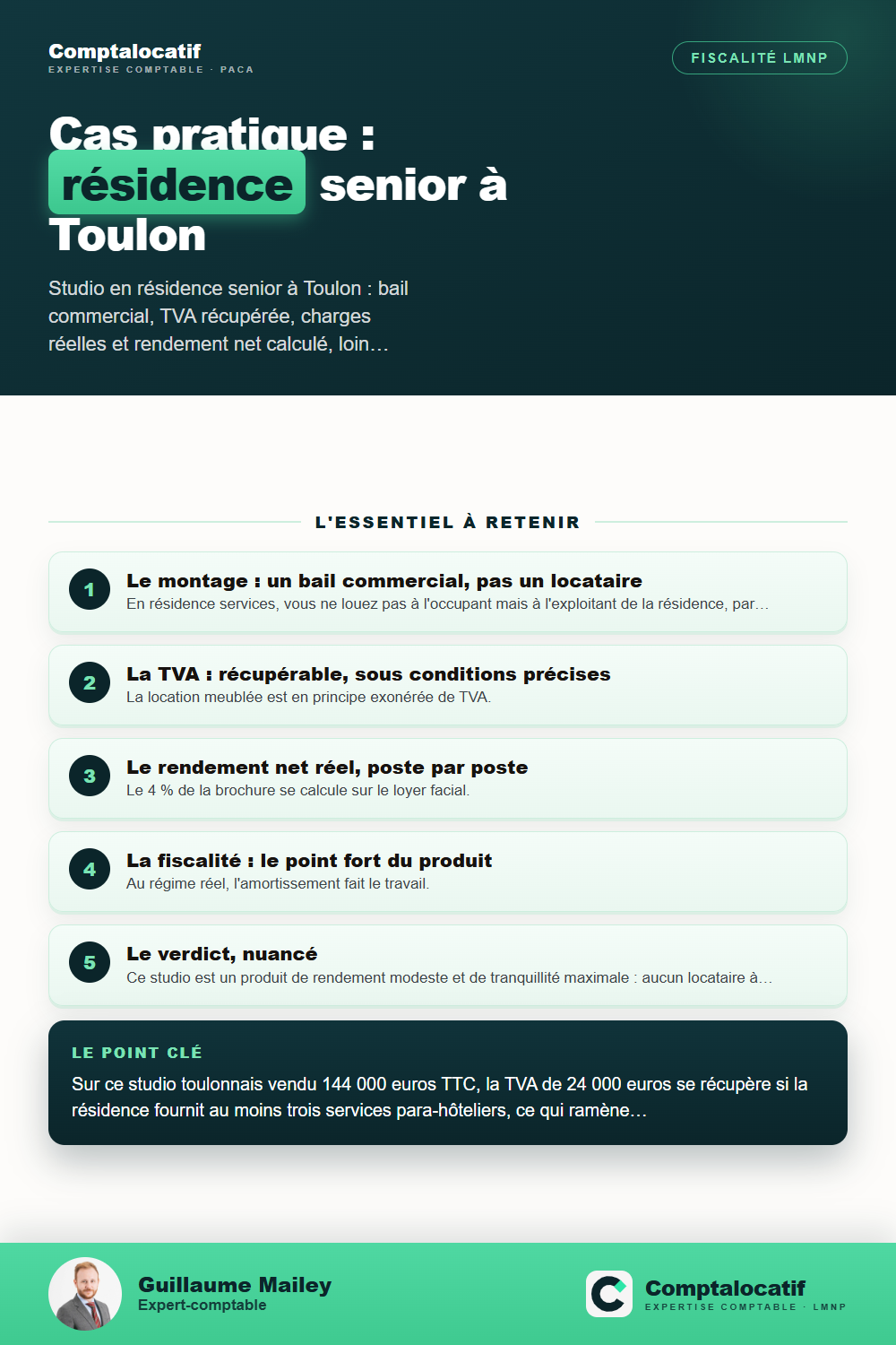 Récapitulatif visuel : Cas pratique : un studio en résidence senior à Toulon