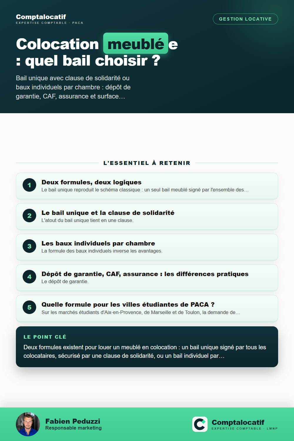 Récapitulatif visuel : Colocation meublée : bail unique ou baux individuels ?