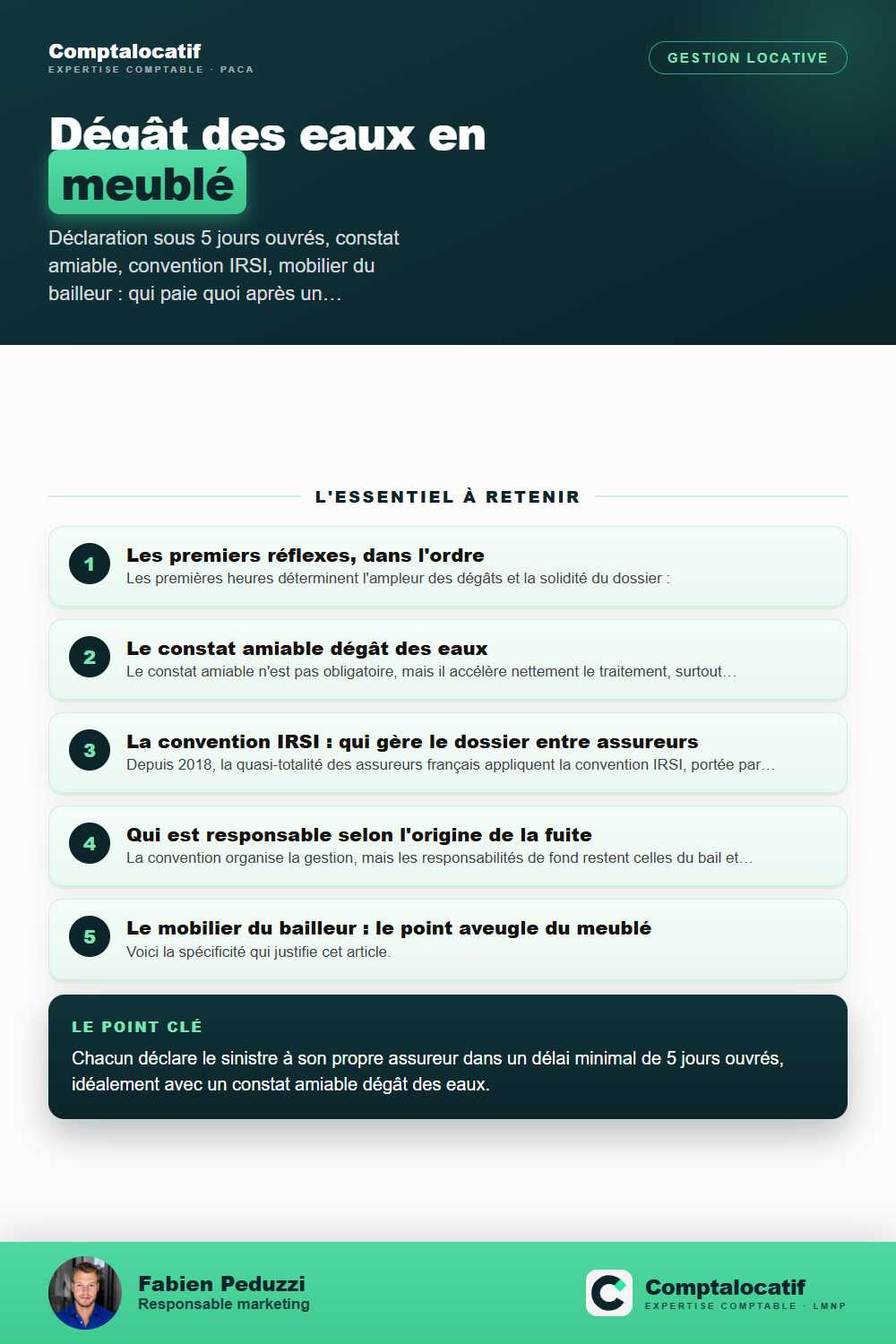 Récapitulatif visuel : Dégât des eaux en location meublée : qui paie quoi