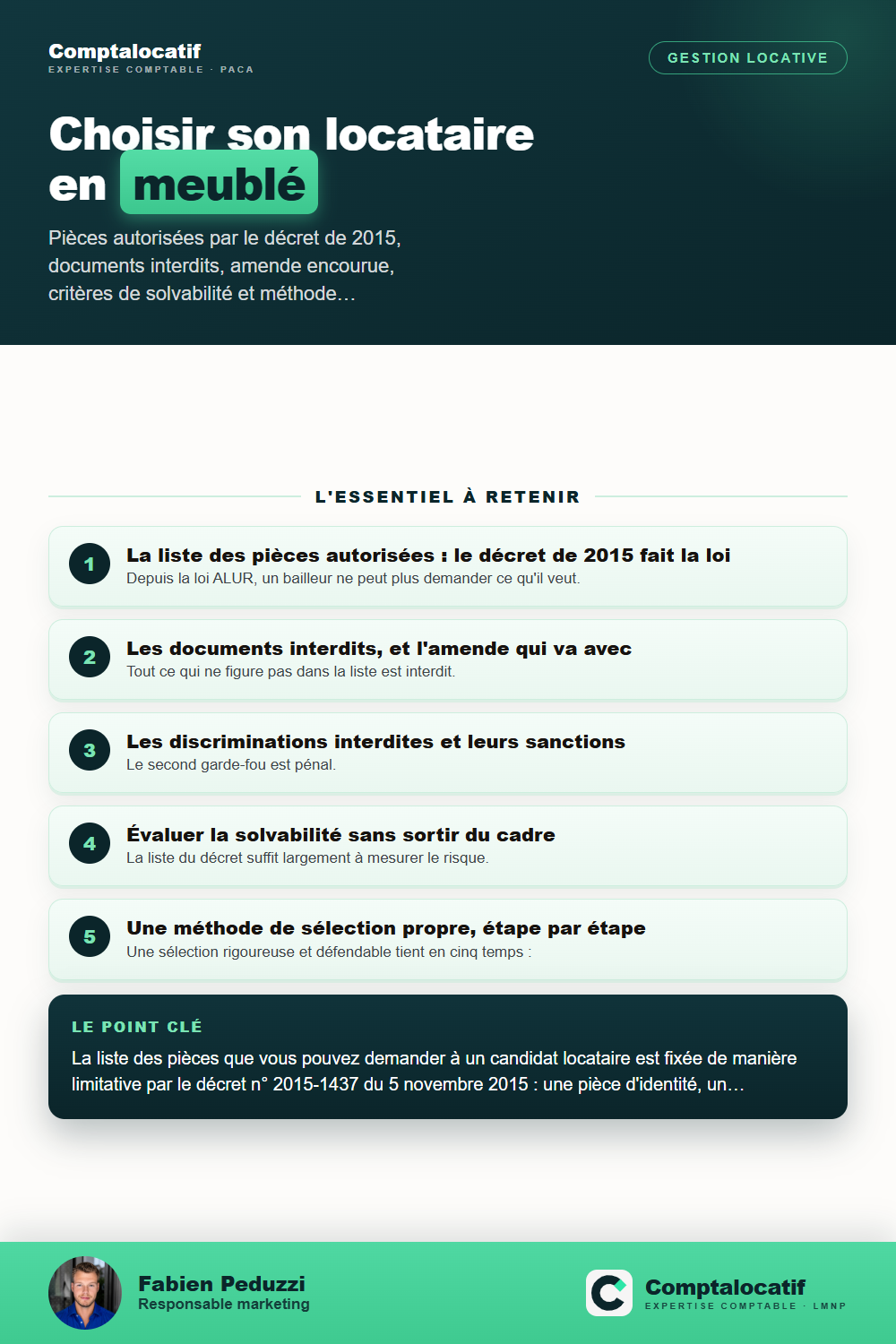 Récapitulatif visuel : Dossier du locataire en meublé : pièces autorisées et limites