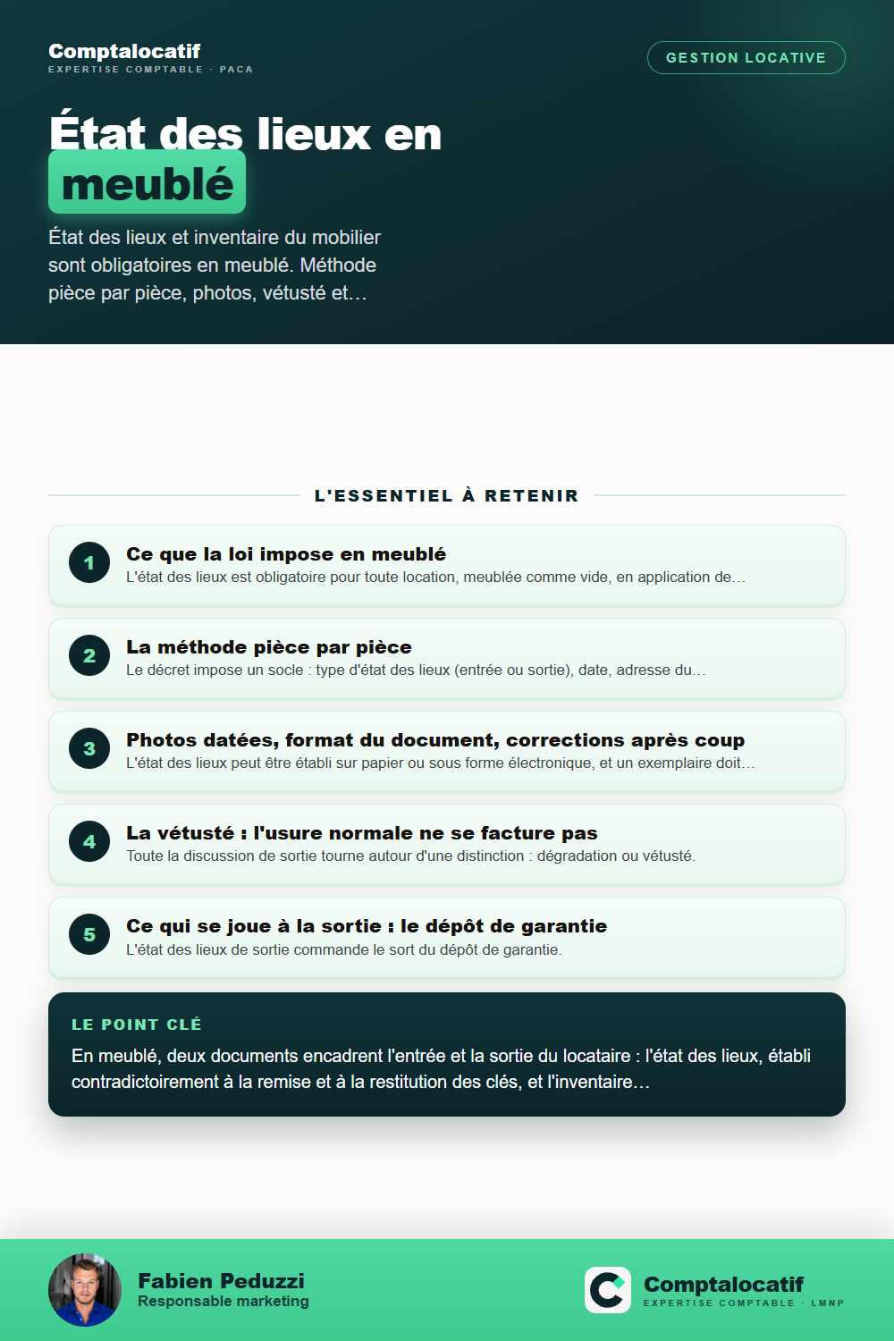 Récapitulatif visuel : Inventaire et état des lieux en meublé : la méthode