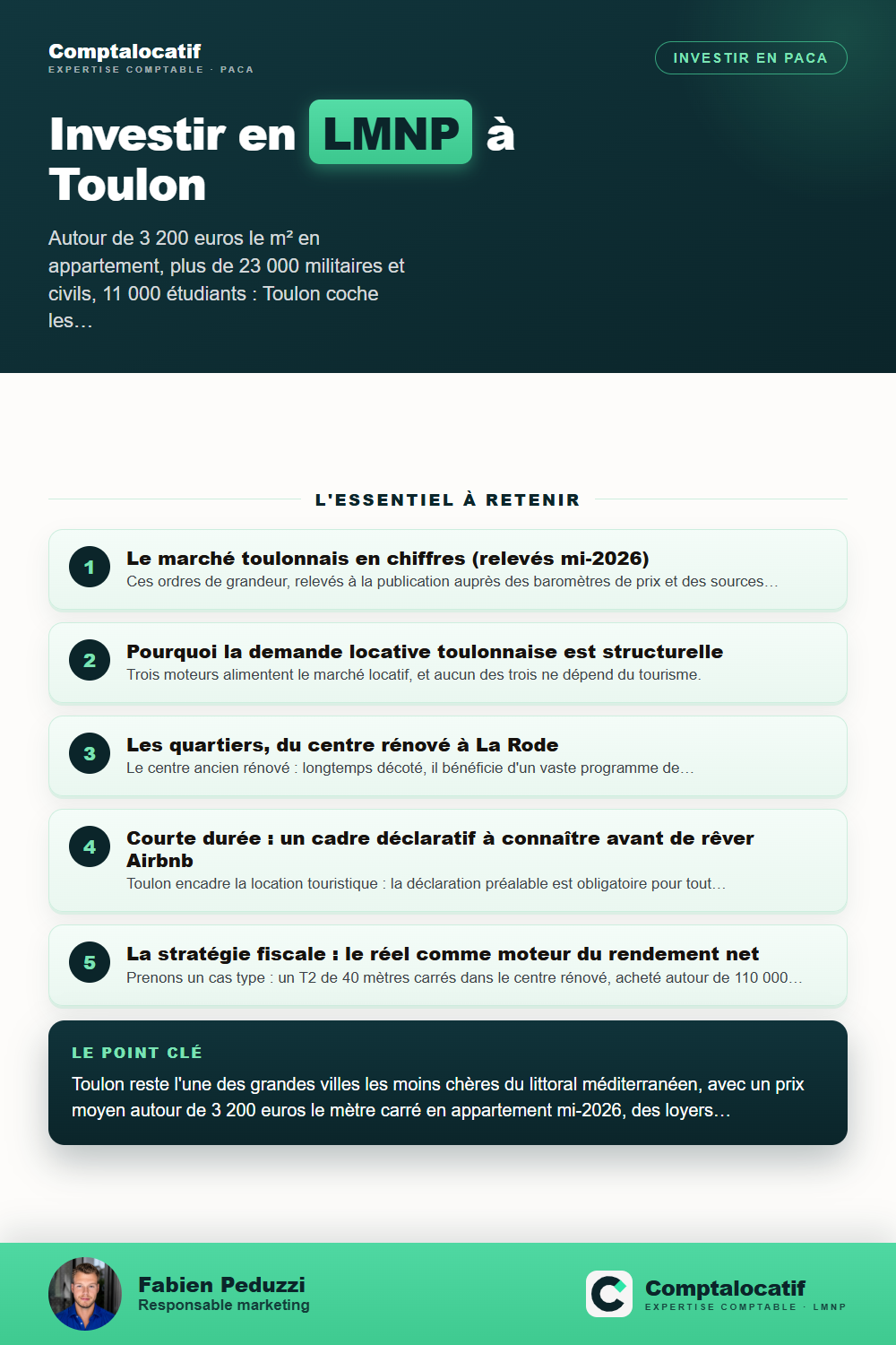Récapitulatif visuel : Investir en LMNP à Toulon : quartiers, rendements, stratégie