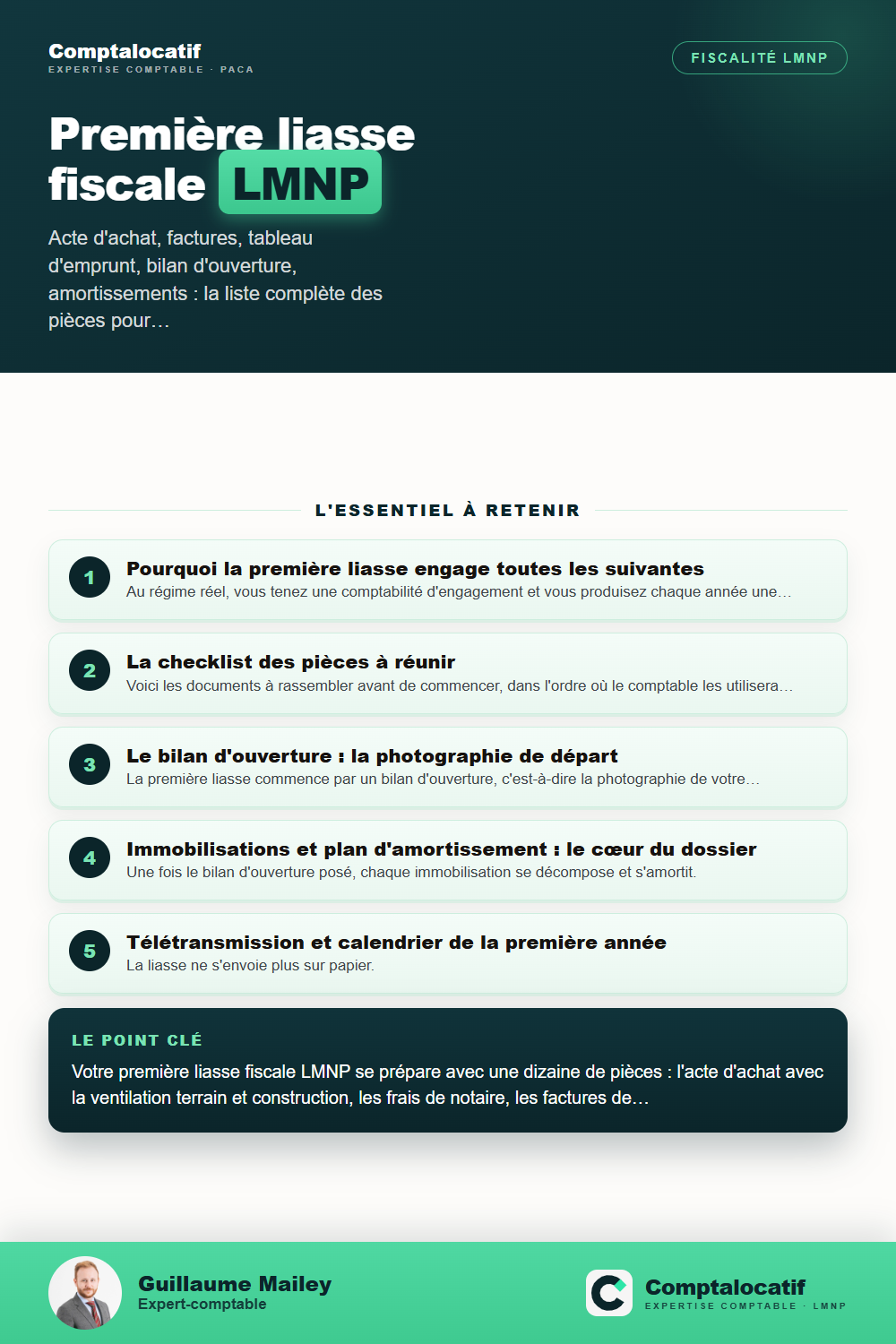 Récapitulatif visuel : Première liasse fiscale LMNP : les pièces à préparer