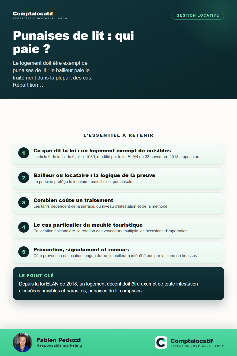 Récapitulatif visuel : Punaises de lit en location : qui paie le traitement