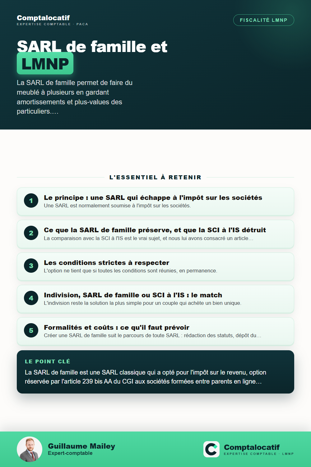 Récapitulatif visuel : SARL de famille et location meublée : le véhicule oublié