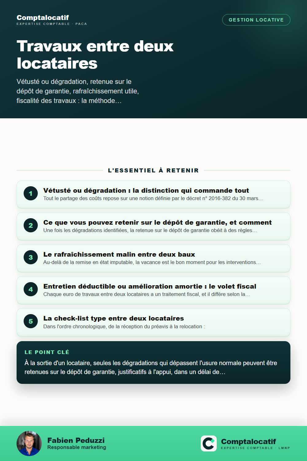 Récapitulatif visuel : Travaux entre deux locataires : organiser la remise en état