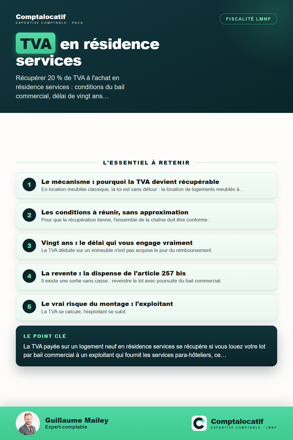 Récapitulatif visuel : Récupérer la TVA en résidence services : conditions et pièges
